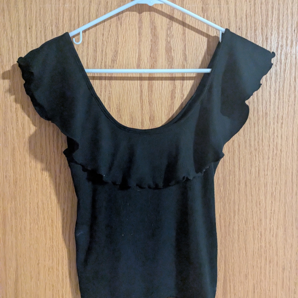 Bp Black Ruffle Top Size XXS